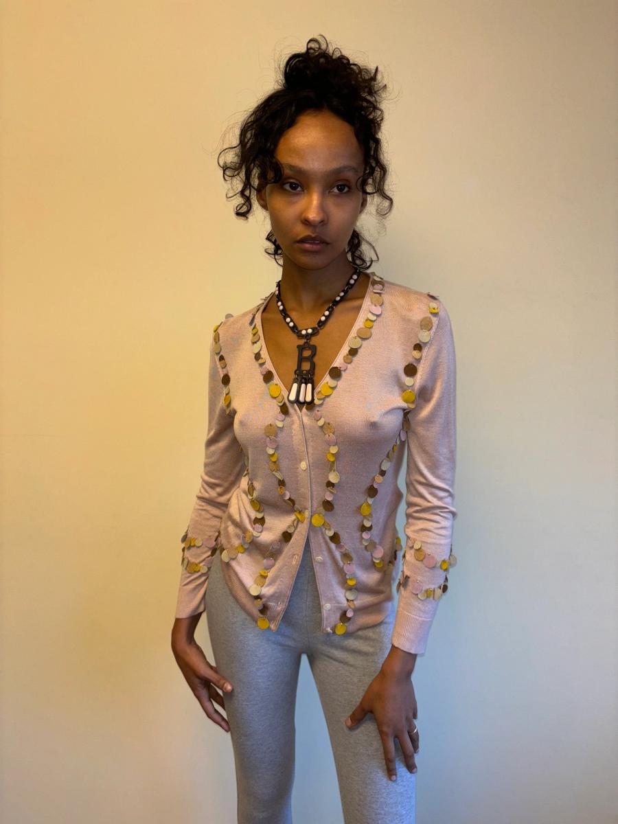 Kyoichi Fujita Silk Cardigan with Suede Pailletes product image