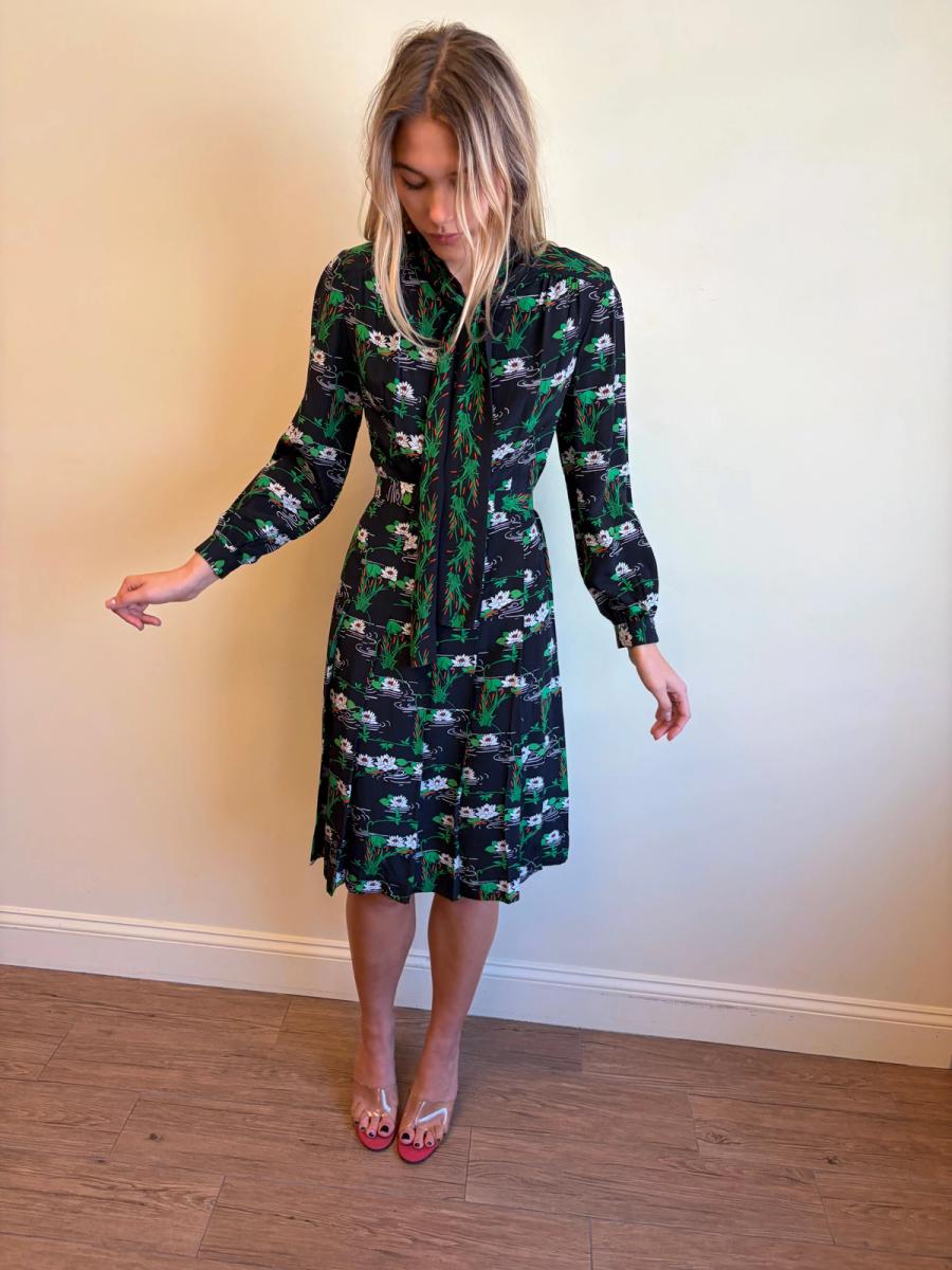 70s Koshino Sisters Lotus Print Secretary Dress product image