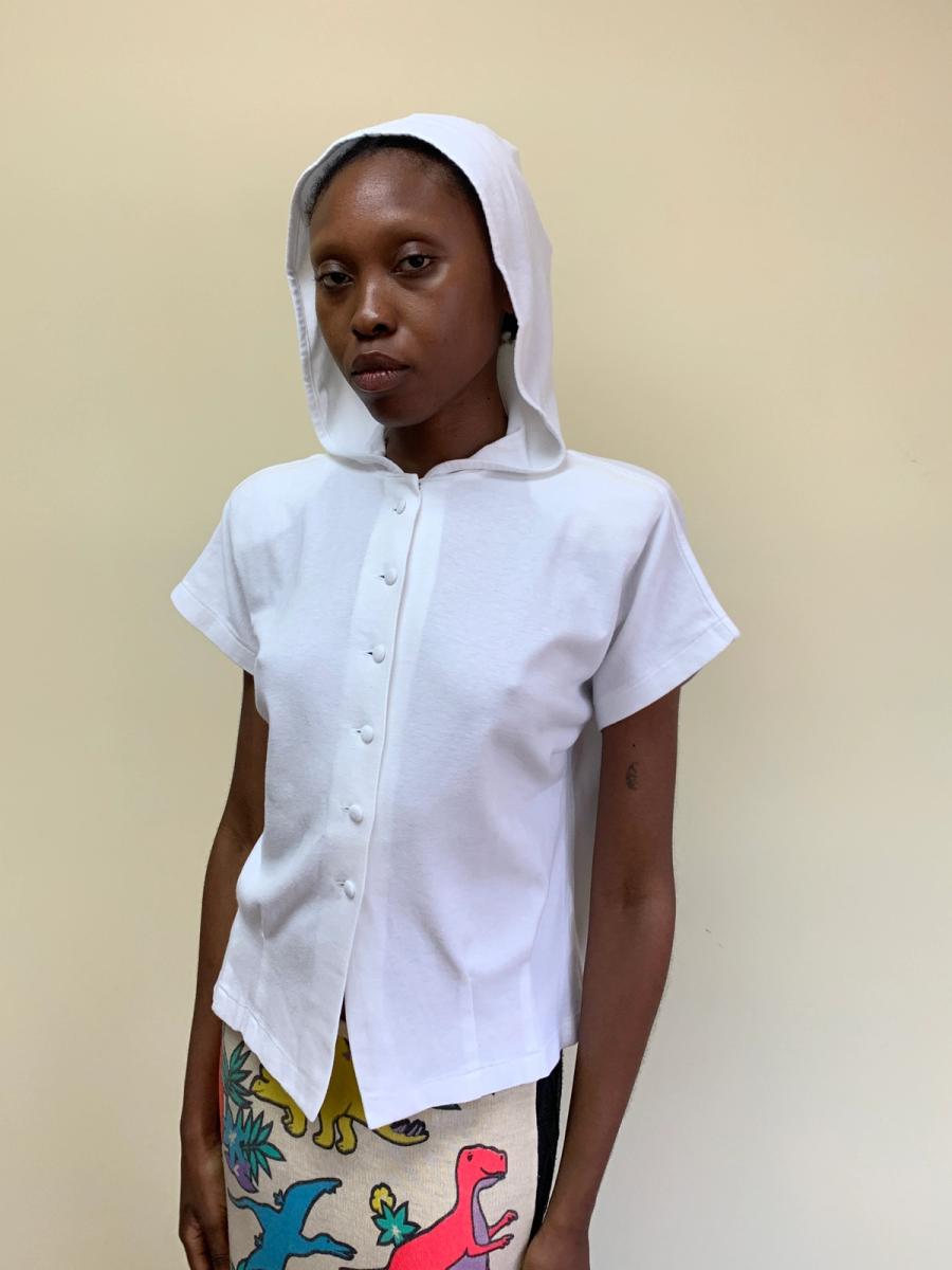80s Norma Kamali Hooded Cotton Top product image