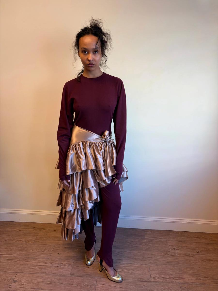 80s Norma Kamali OMO Ruffle Wrap Skirt product image