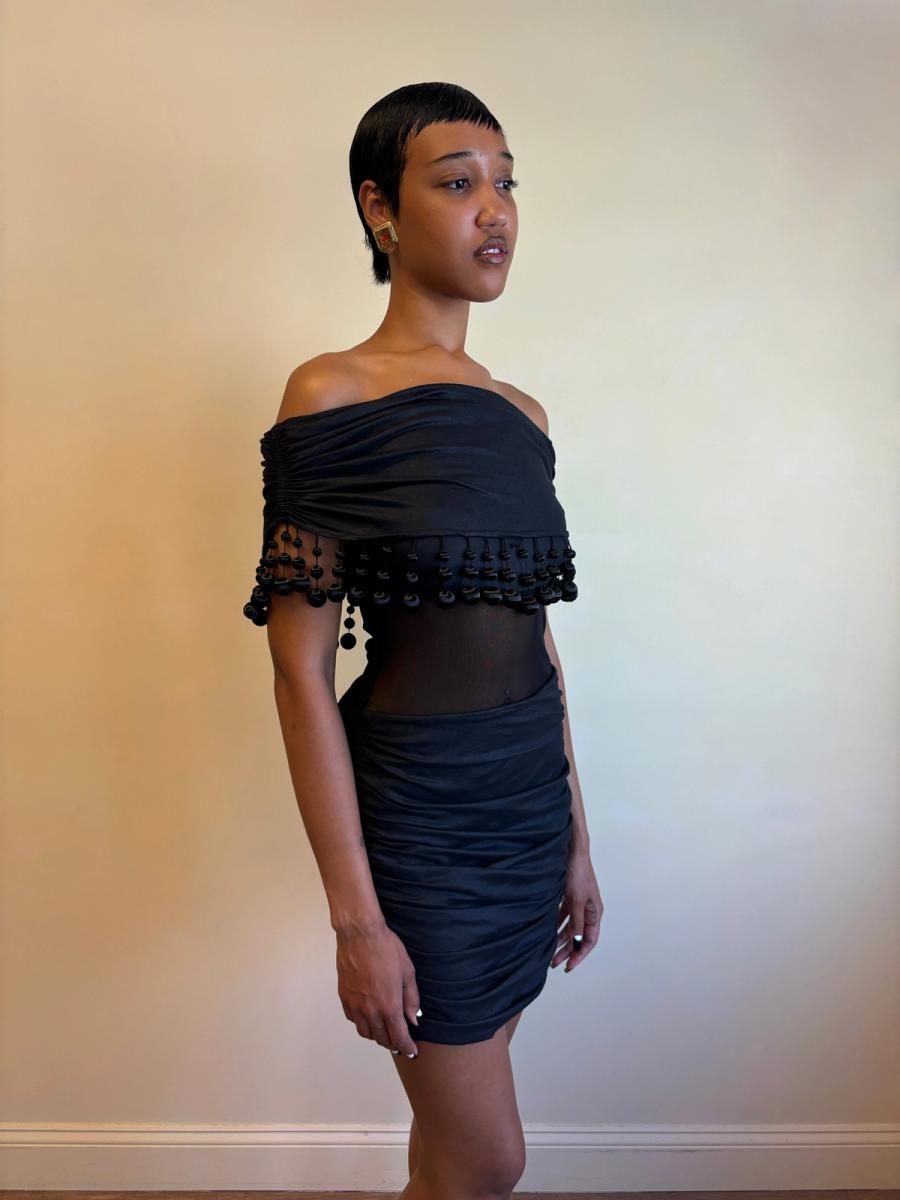 80s Victorio & Lucchino Black Bauble Cutout Dress product image