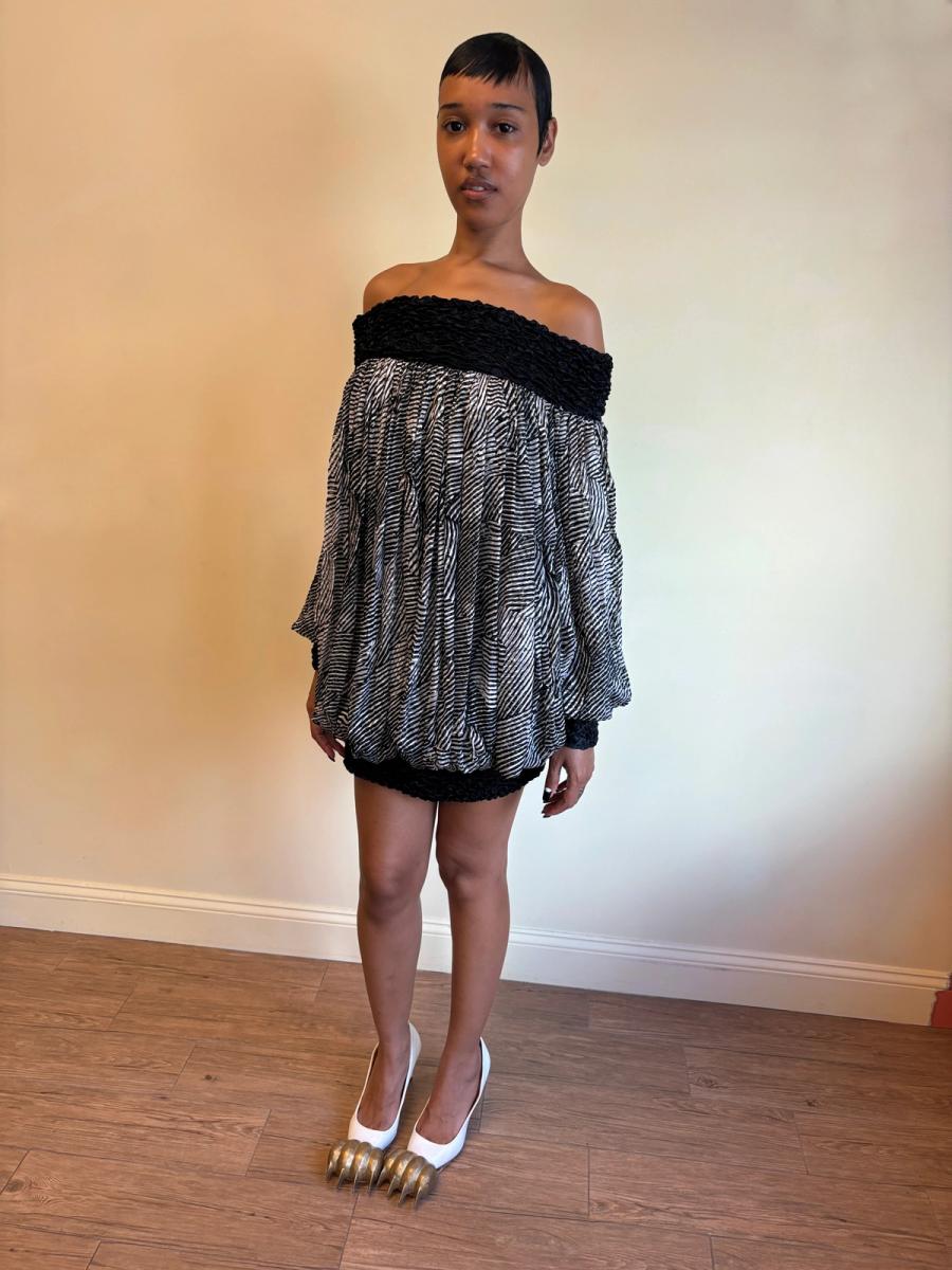 80s Claude Petin Striped Silk Dress product image