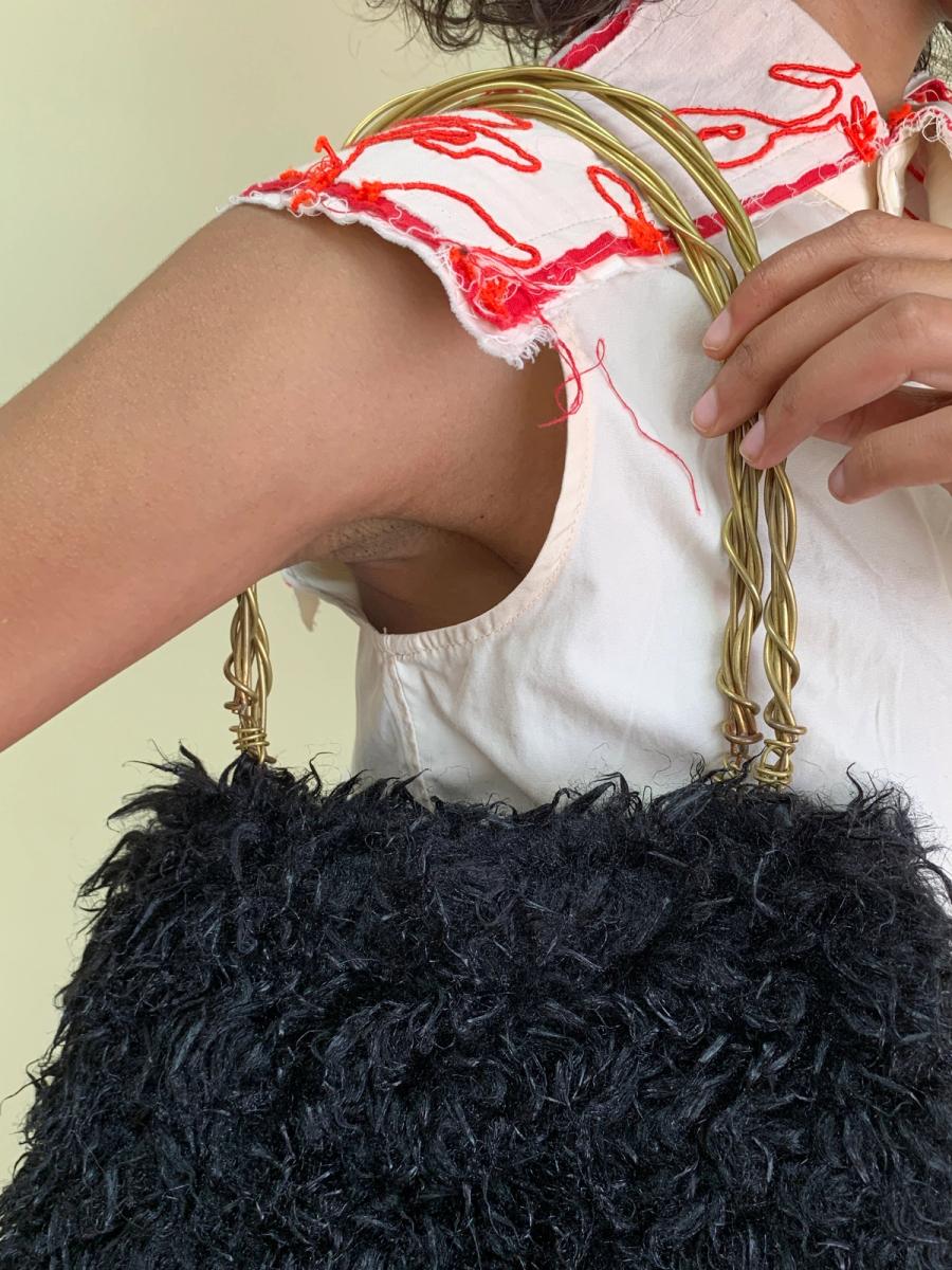 Jane Marple Curly Fur Bag With Sculptural Metal Handle  product image