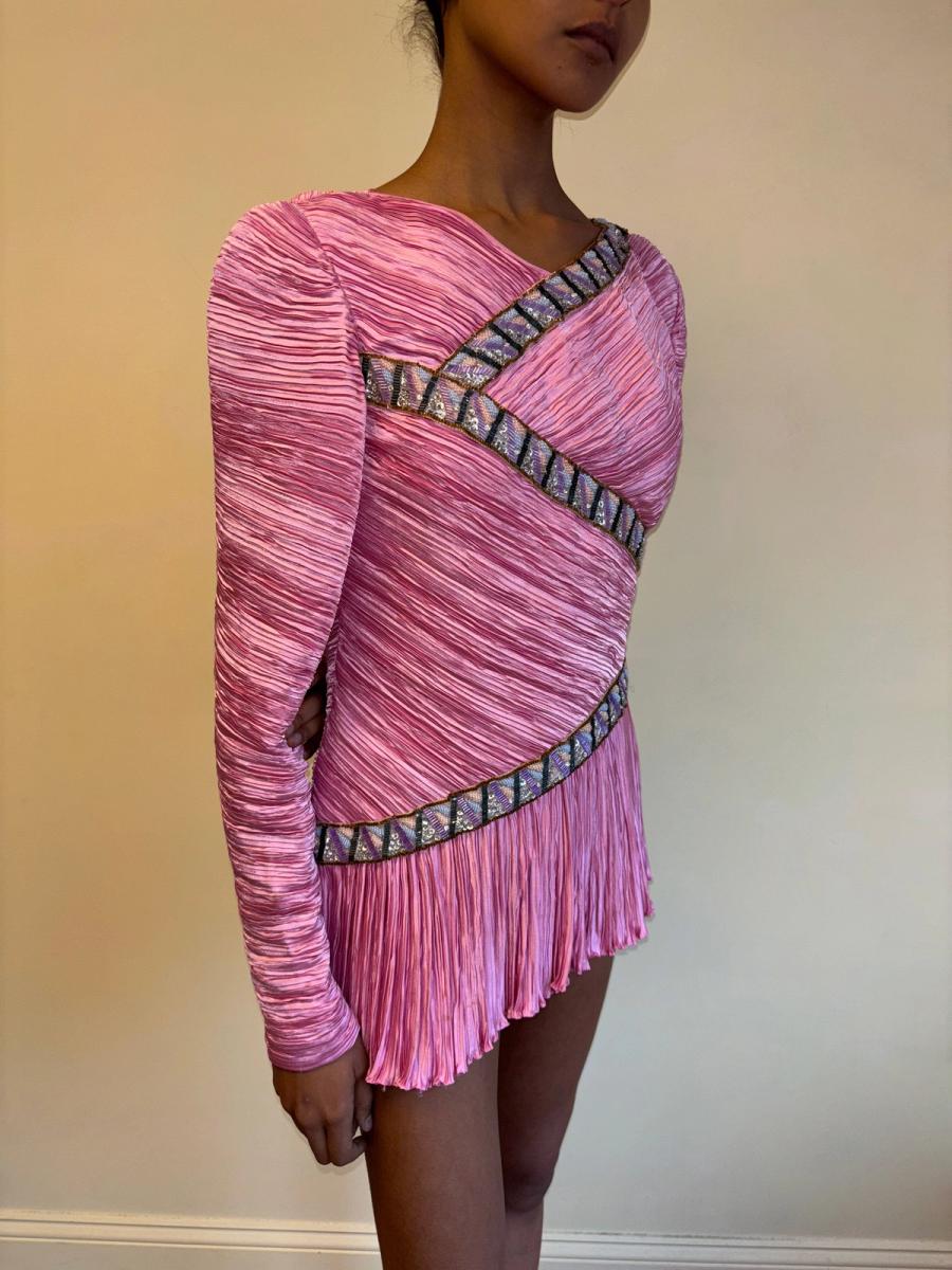 80s Mary McFadden Hot Pink Pleated Dress product image