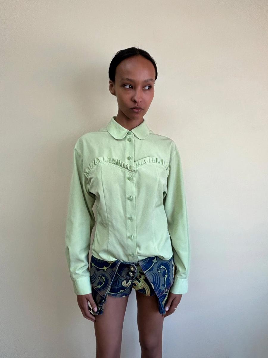 90s Chantal Thomass Chartreuse Button Up Shirt product image