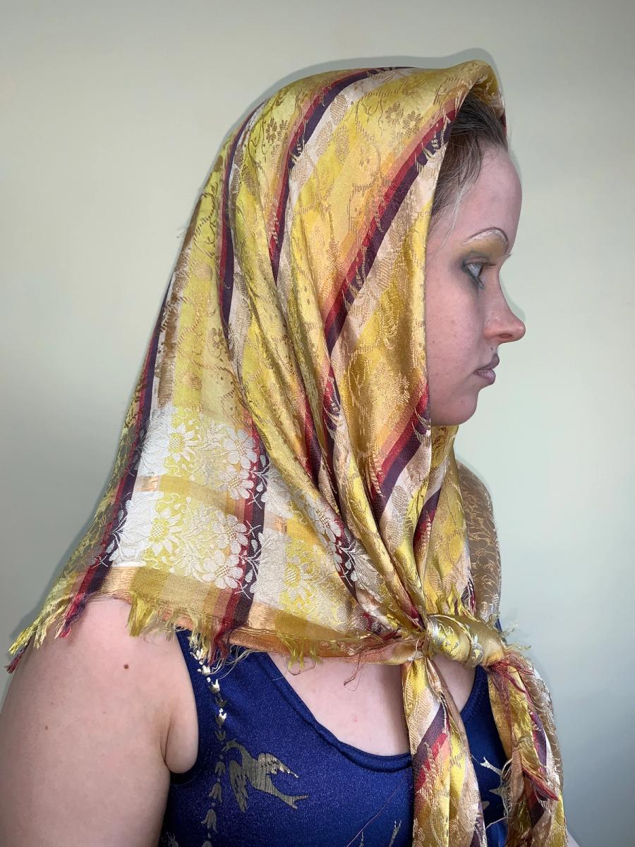 Antique French Jacquard Silk Shawl product image