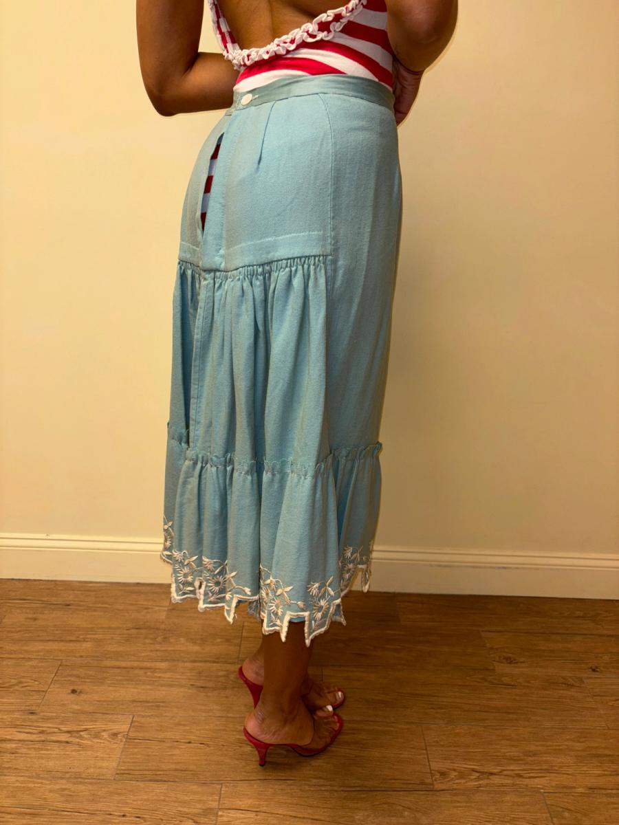 Victorian Blue Wool Flannel Scalloped Petticoat  product image