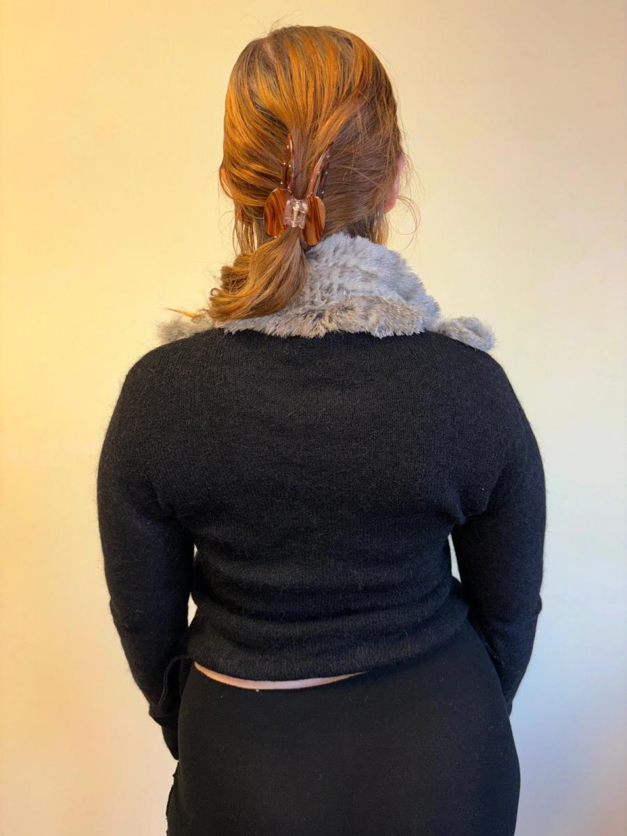 Nicole Rabbit Fur Weaving Top with Detachable Collar product image