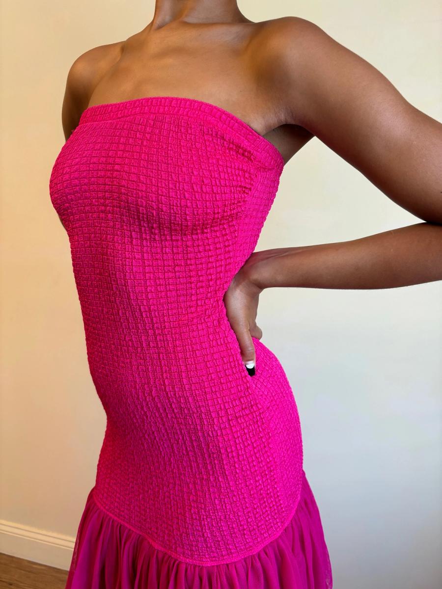 80s Yvan & Marzia Hot Pink Strapless Dress product image