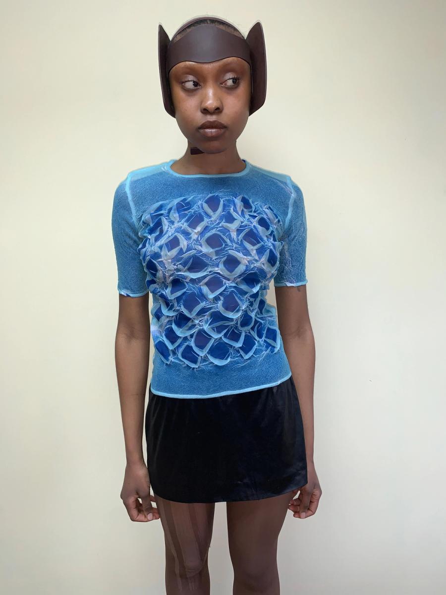 90s Yoshiki Hishinuma Blue Pleated Top product image
