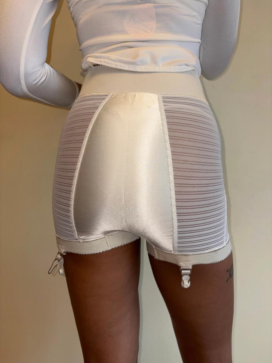 1950s Striped Mesh Girdle With Satin Back Panel product image