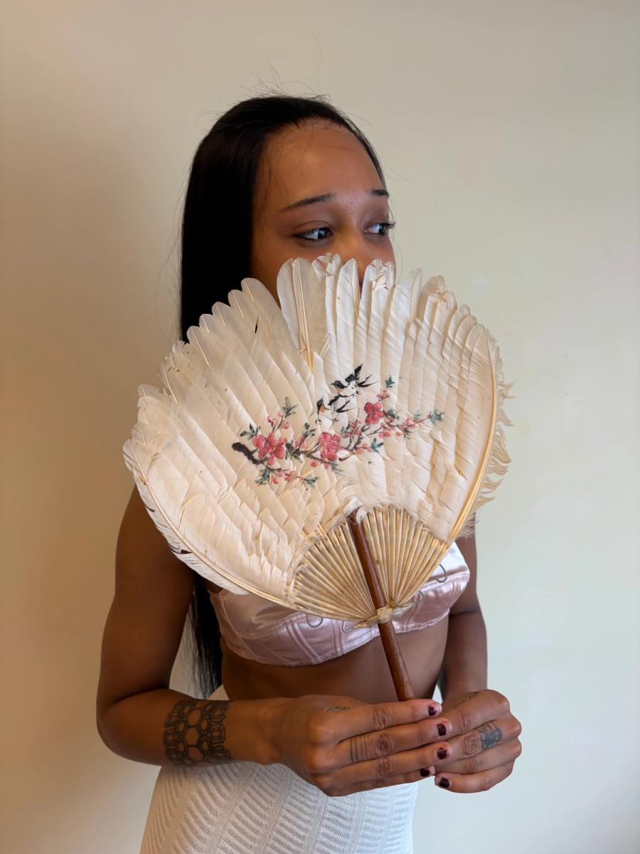 1920s Handpainted Feather Fan product image