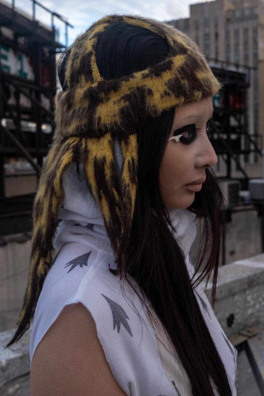 Animal Print Knit Ski Cap With Hair - Cheetah 