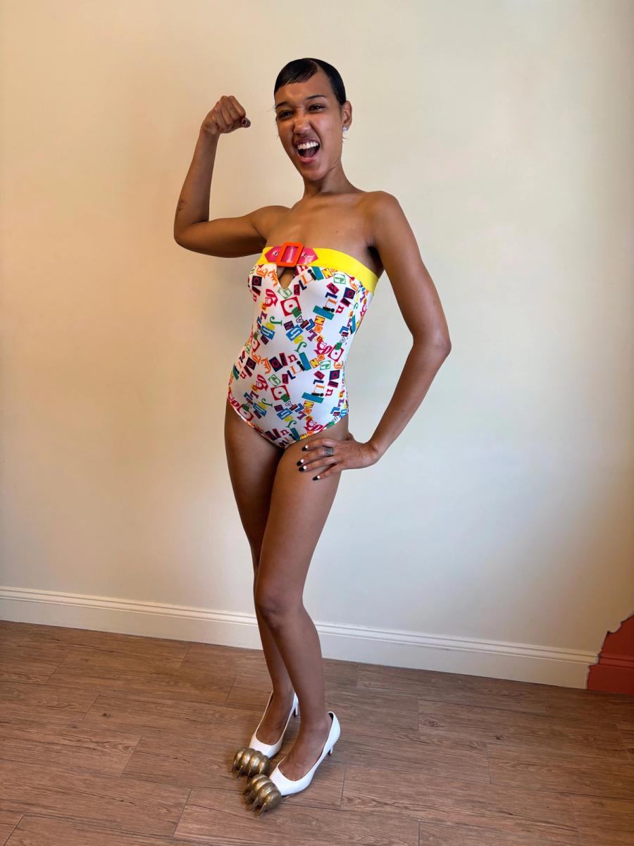 Vintage Galliano Collage Text Swimsuit product image