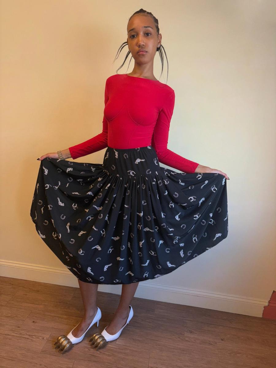 80s Norma Kamali Western Print Skirt product image