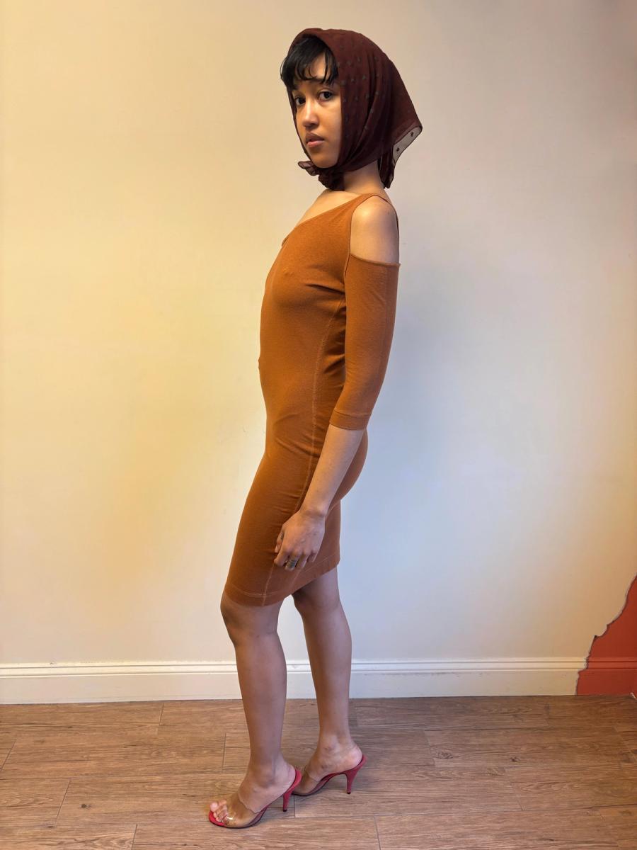 80s Claude Montana Brown Cutout Dress product image