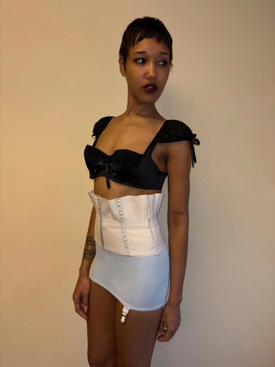 30s or 40s Rubber Baby Blue and White Waist Cincher product image