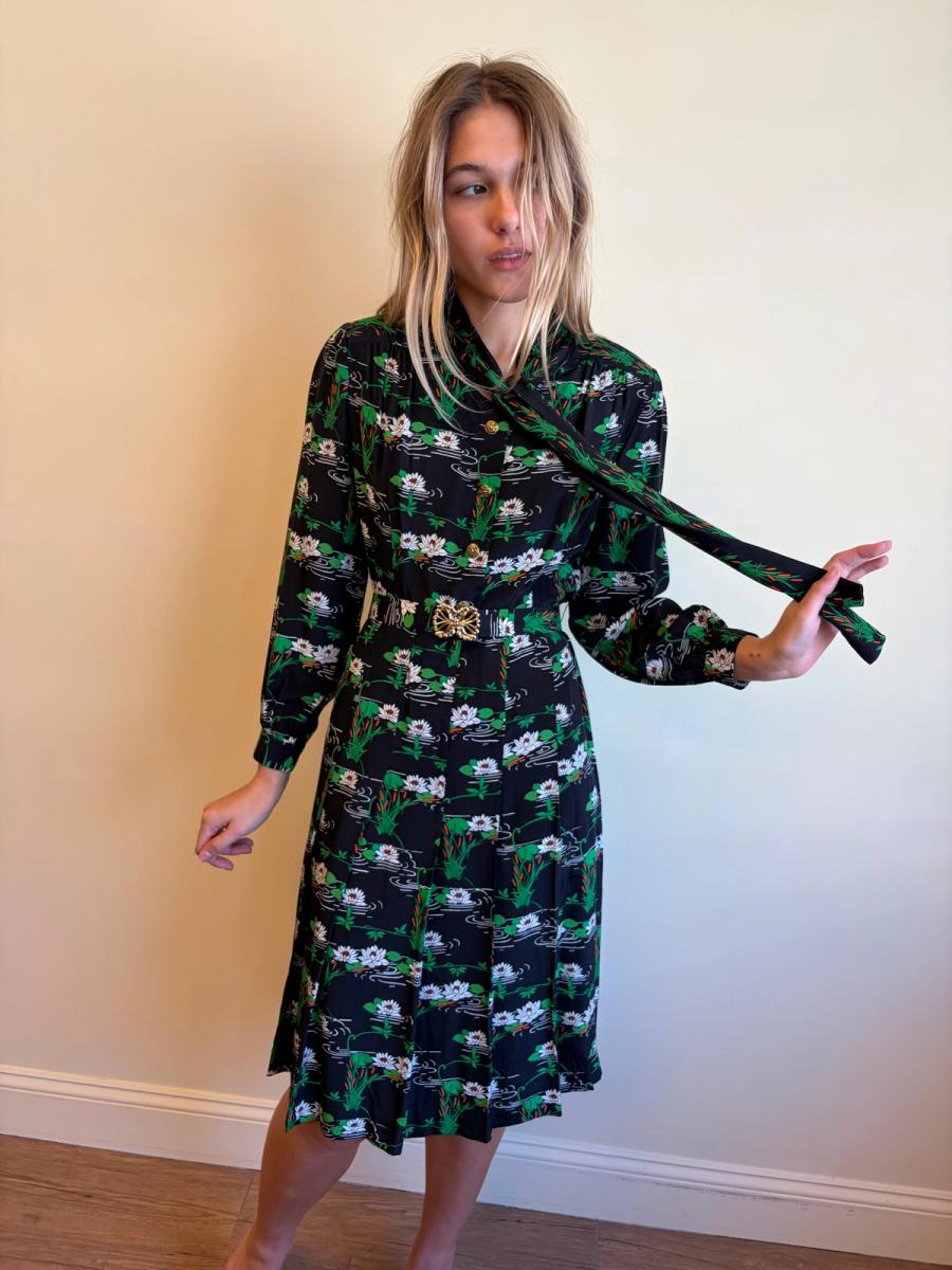 70s Koshino Sisters Lotus Print Secretary Dress product image