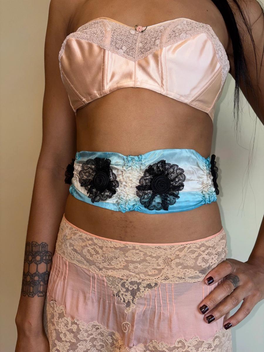 1890s Moiré Turquoise Sash product image