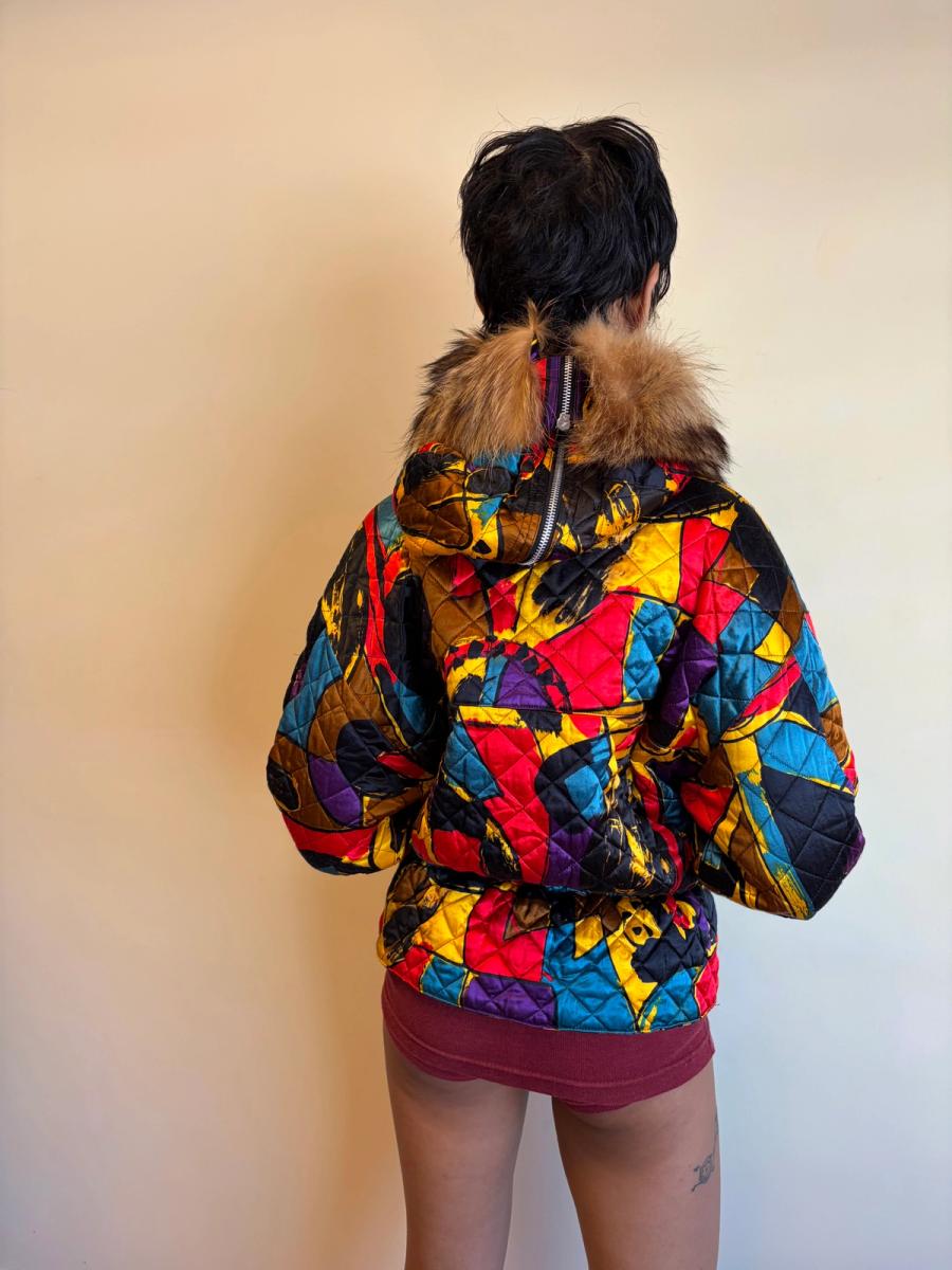 Krizia Cheetah Art Print Convertible Jacket With Fur Hood product image