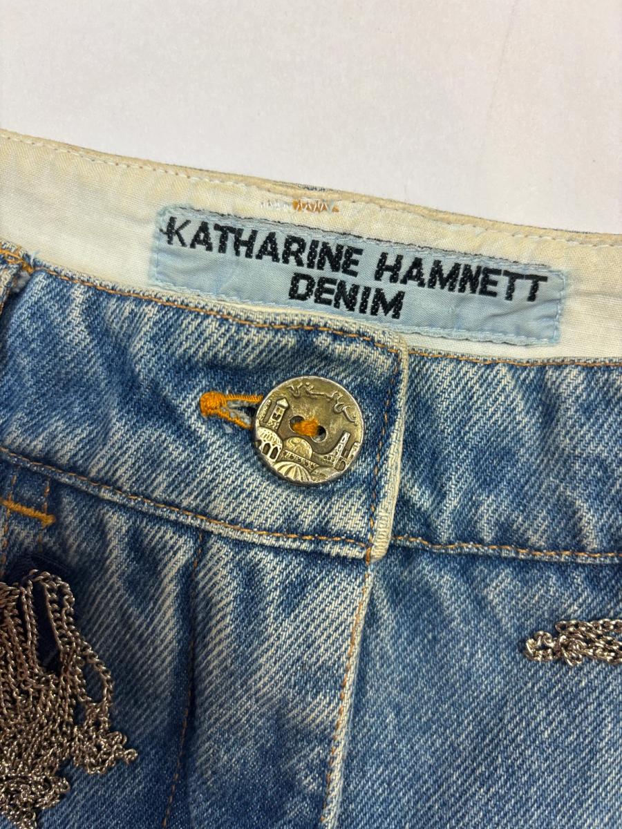 90s Katharine Hamnett Denim Skirt with Metal Fringe product image