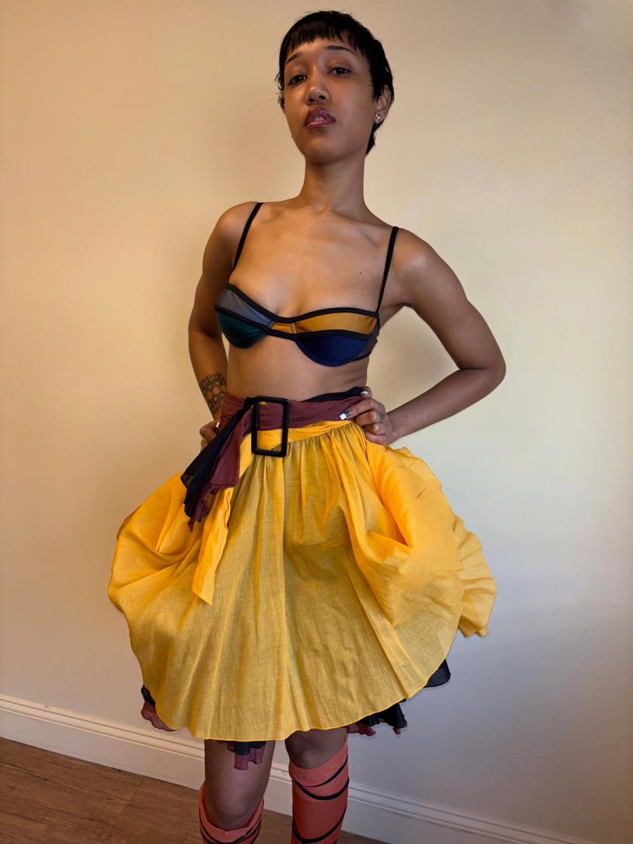 80s Victorio & Lucchino Layered Multi Color Linen Skirt product image