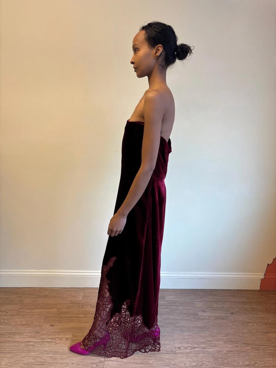 90s Laetitia Hecht Red Velvet Cobweb Gown product image