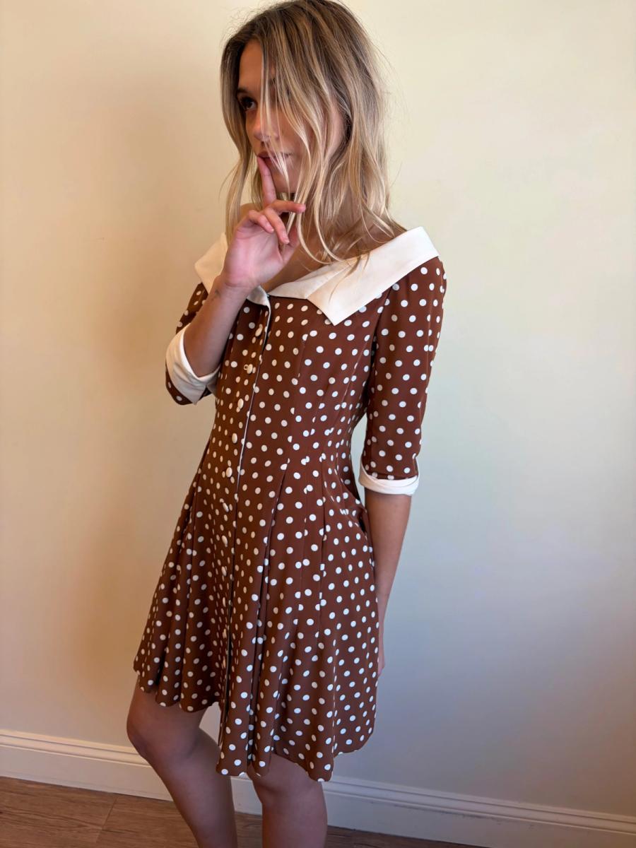Vintage Norma Kamali Brown Polka Dot Dress product image