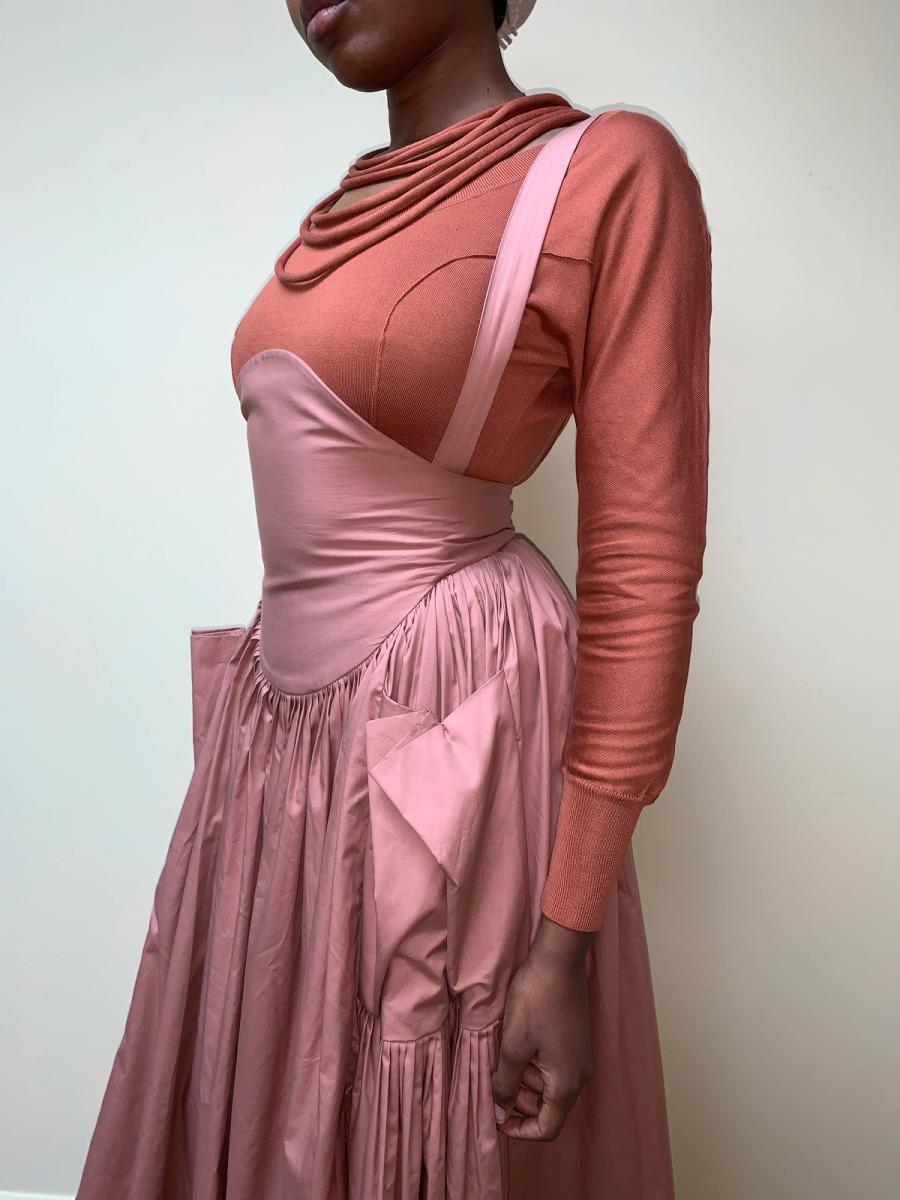 80s Norma Kamali Large Pocket Suspender Skirt product image