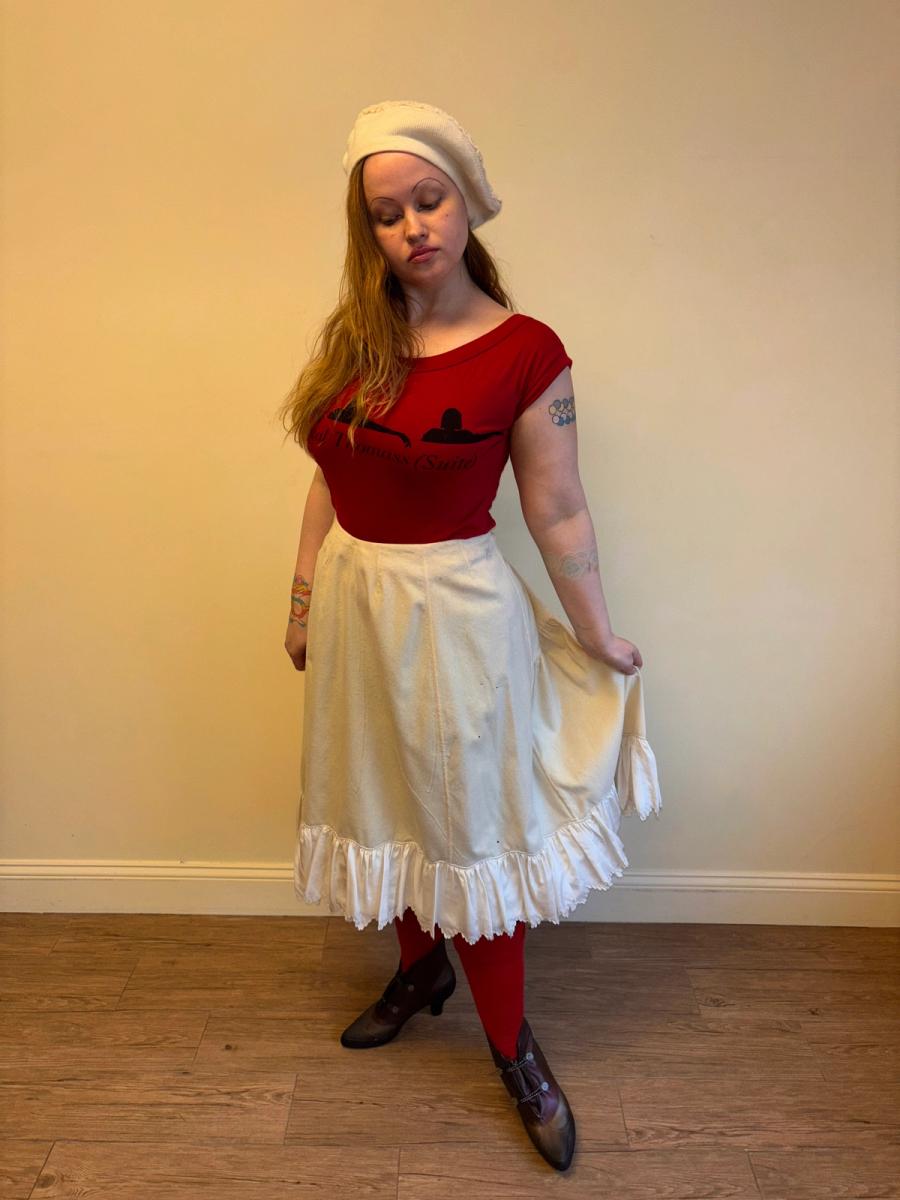 Antique French Short Flannel Petticoat with Scalloped Silk Trim  product image