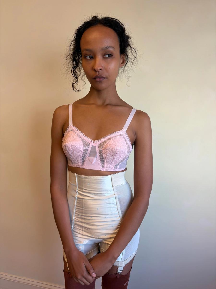 50s Pink Lace Cutout Bra product image