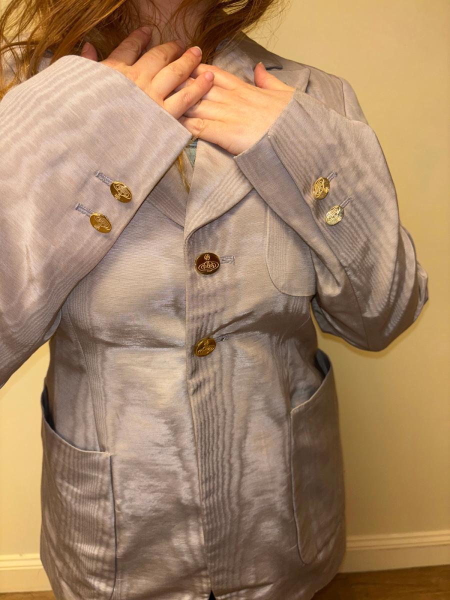 90s Westwood Lavender Moiré Jacket With Engraved Orb Buttons product image