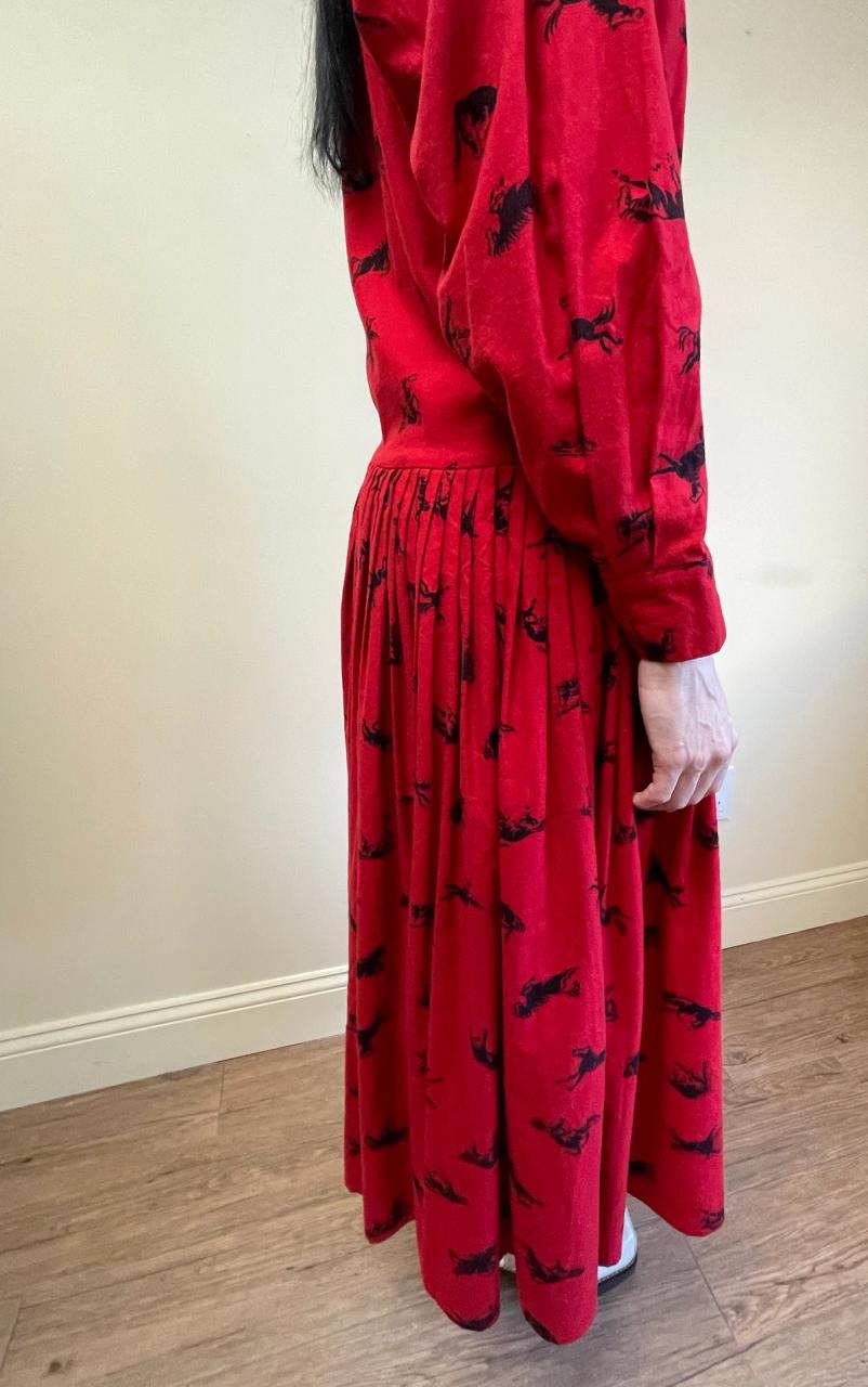 1980s Norma Kamali Flannel Horse Print Dress product image