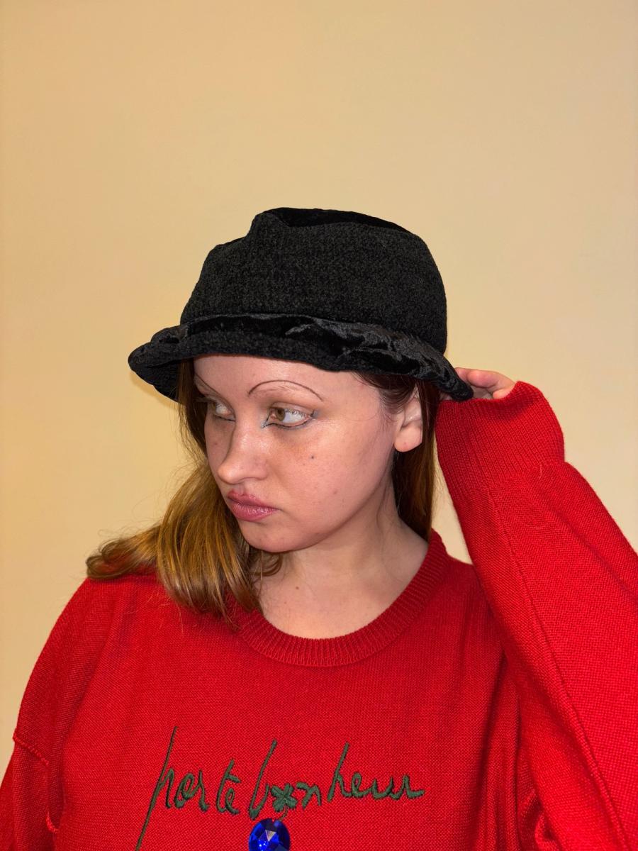 90s Chantal Thomass Black Chenille Hat product image