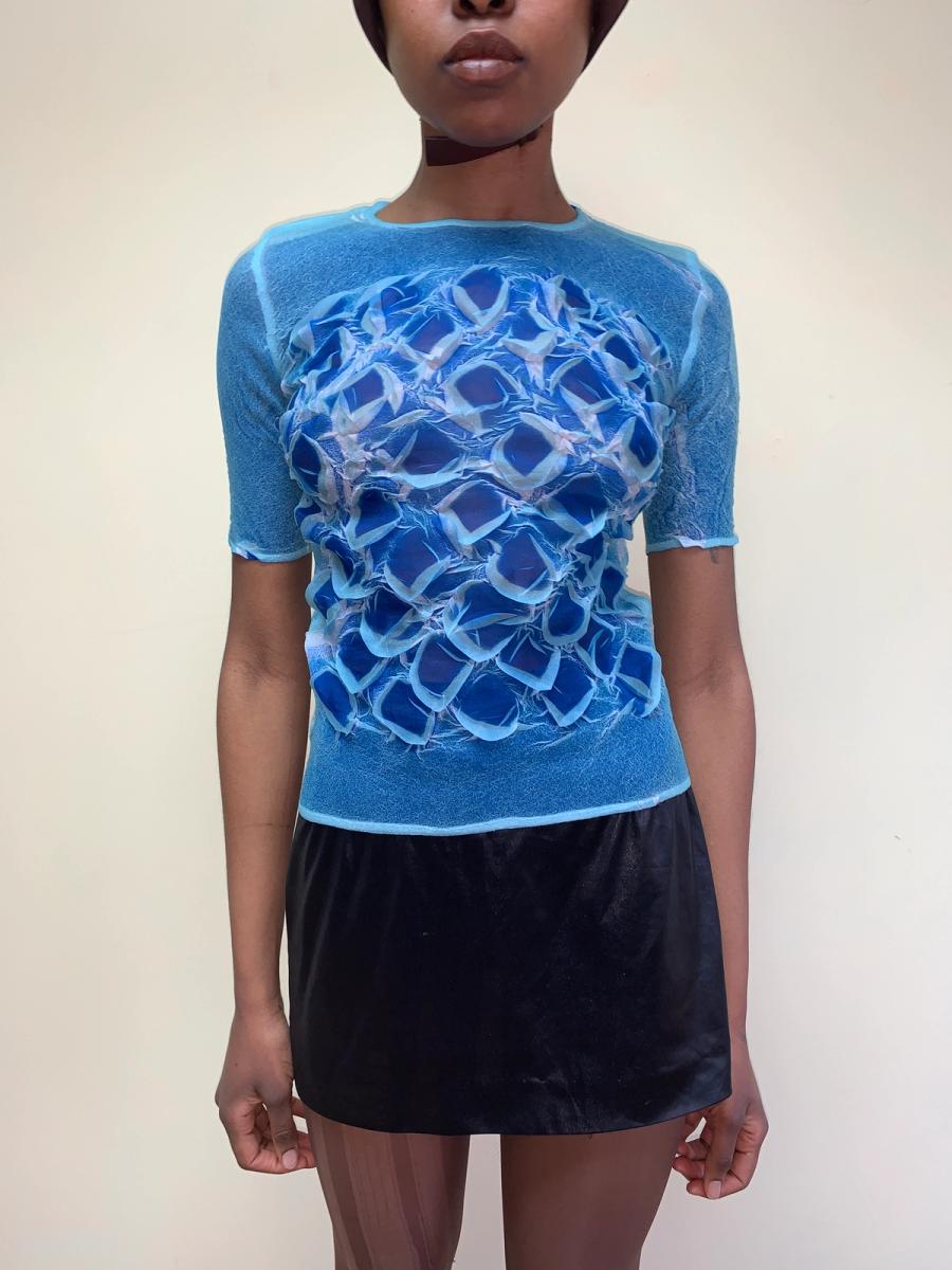 90s Yoshiki Hishinuma Blue Pleated Top product image