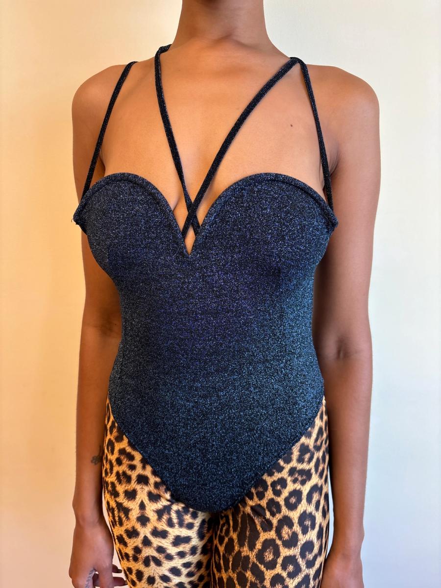 80s Nikos Apostolopoulos Blue Sparkly Underwire Leotard product image