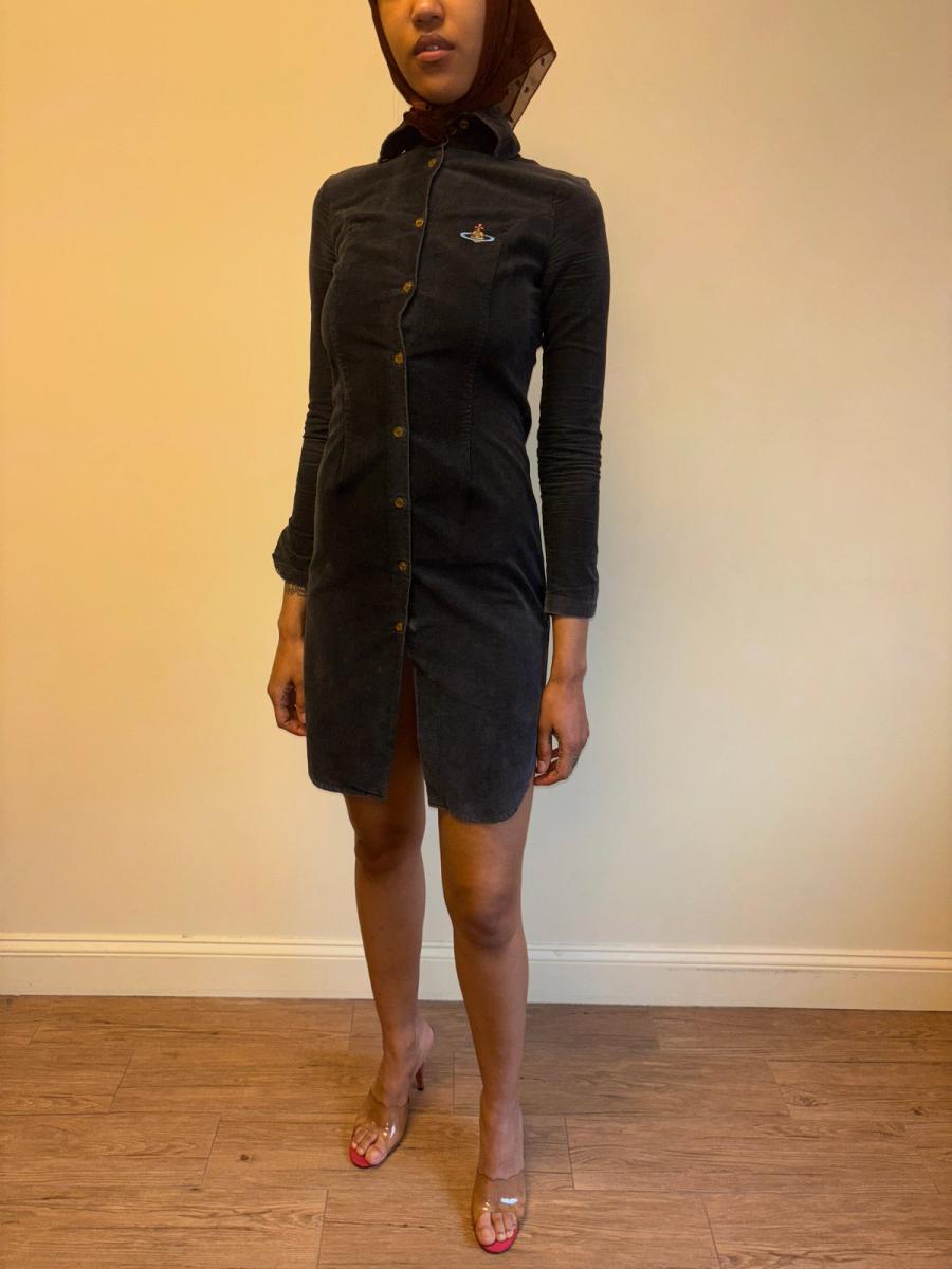 90s Vivienne Westwood Black Corduroy Orb Dress product image