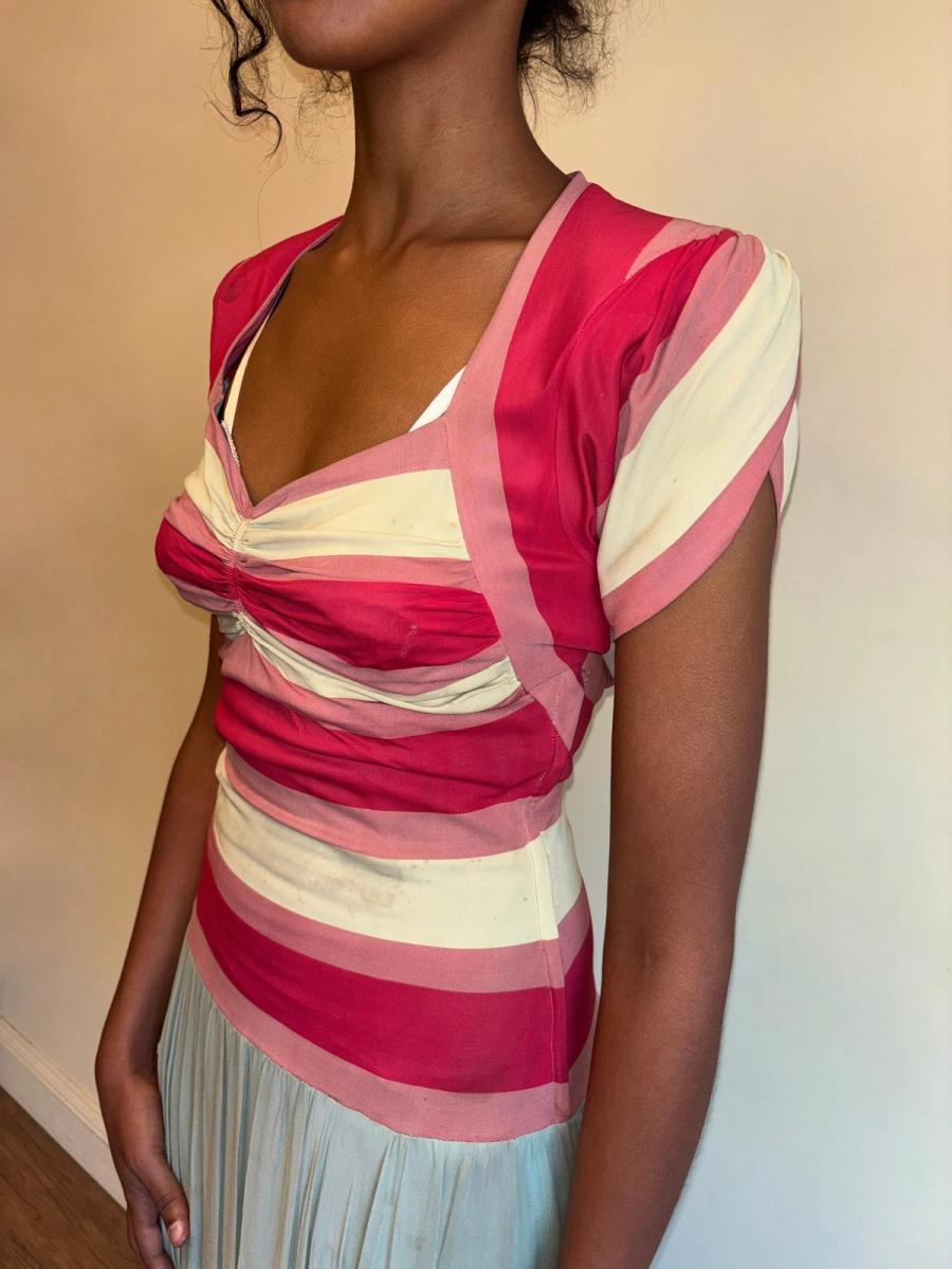1940s Striped Knit Dress with Chiffon Skirt  product image