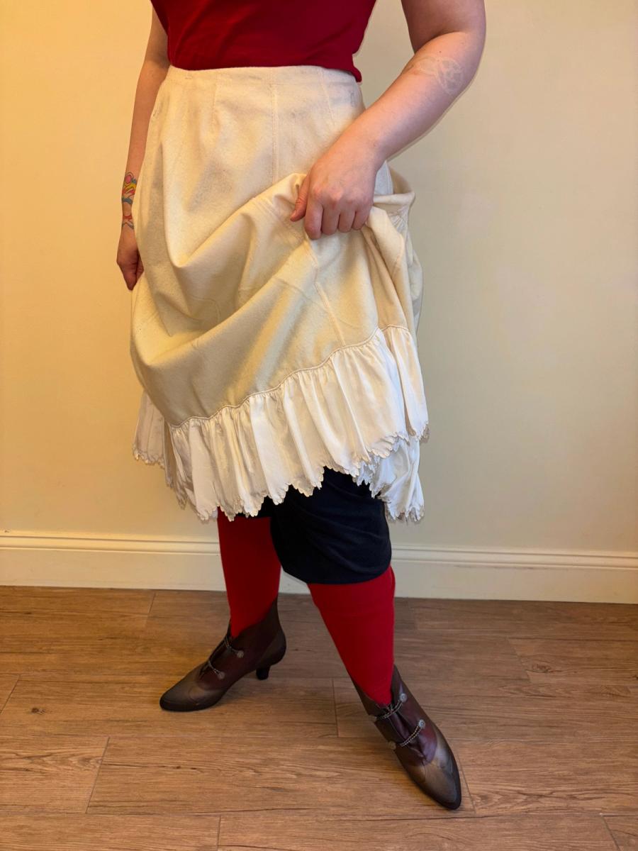 Antique French Short Flannel Petticoat with Scalloped Silk Trim product image
