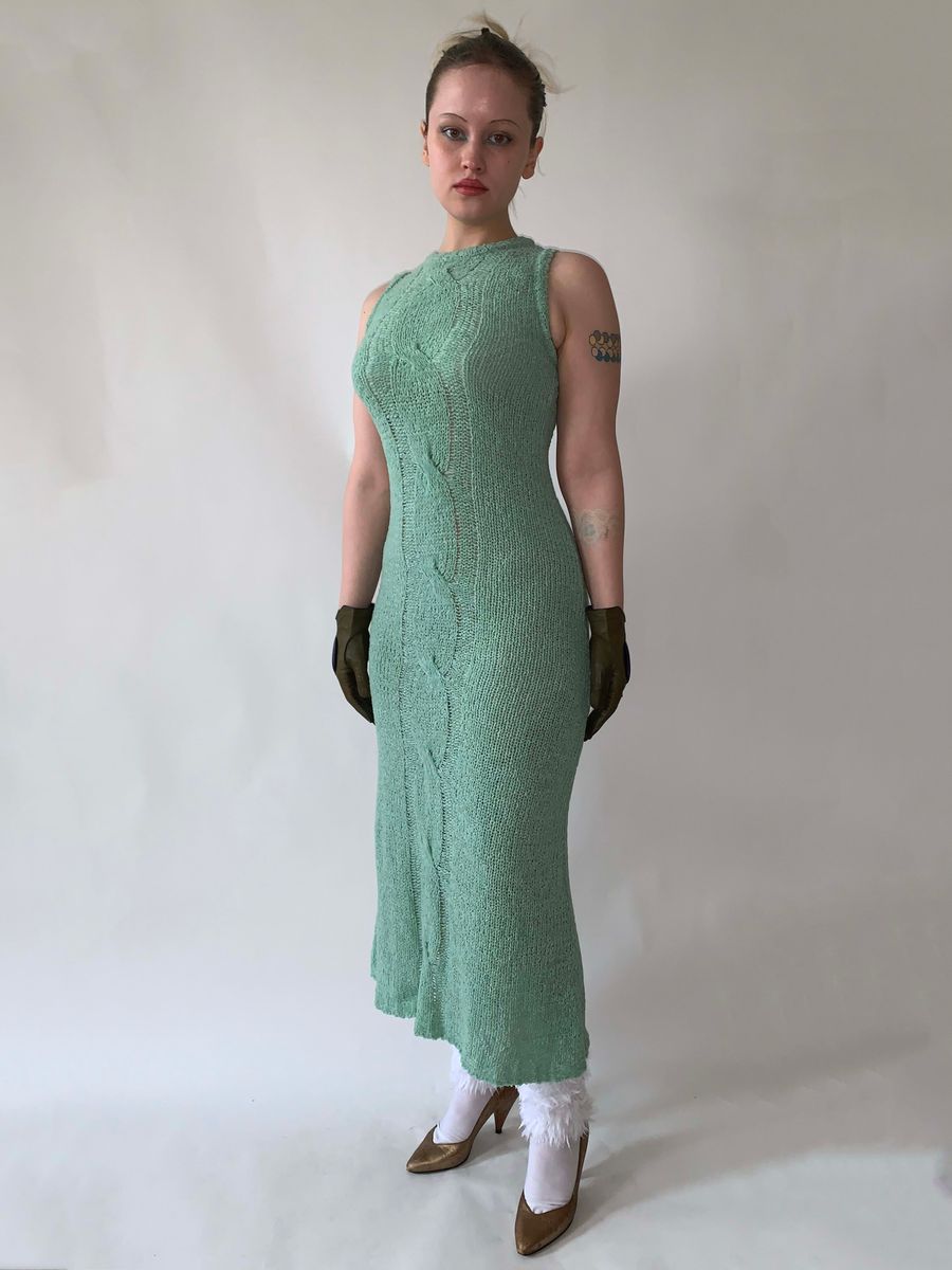 Beauty: Beast Sage Green Knit Maxi Dress product image