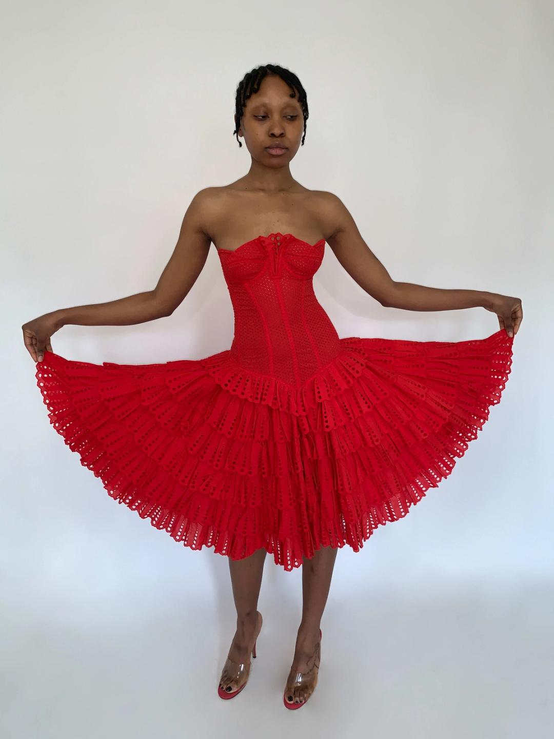 80s Chantal Thomass Red Eyelet Dress 80s Chantal Thomass Red Eyelet Dress