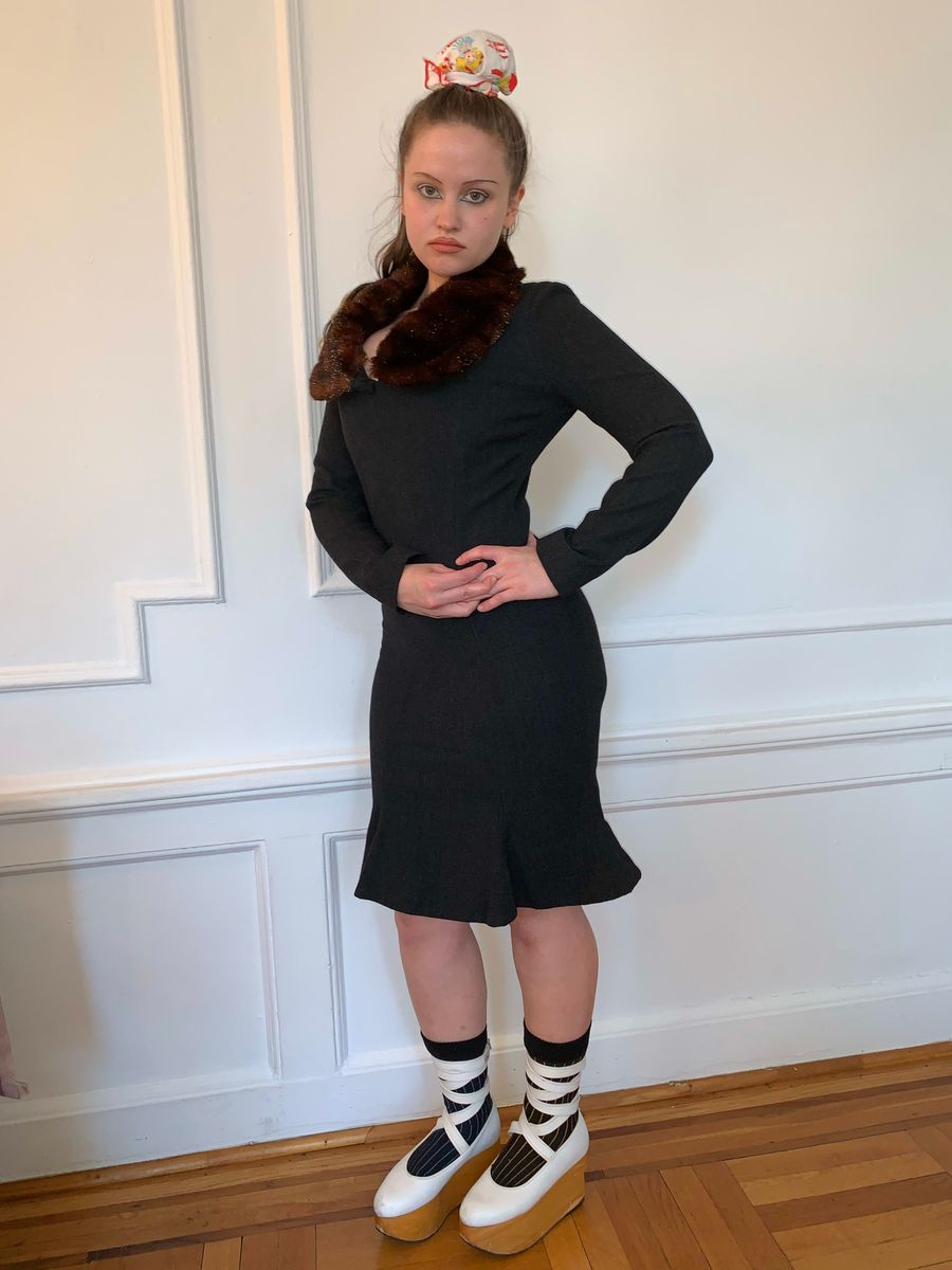 1994 Vivienne Westwood Corset Dress with Detachable Faux Fur Collar product image