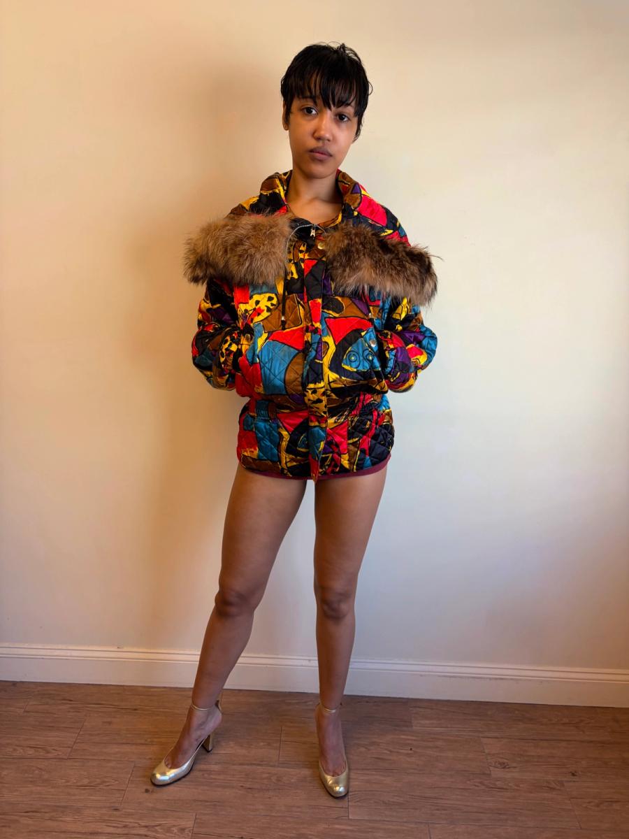 Krizia Cheetah Art Print Convertible Jacket With Fur Hood  product image