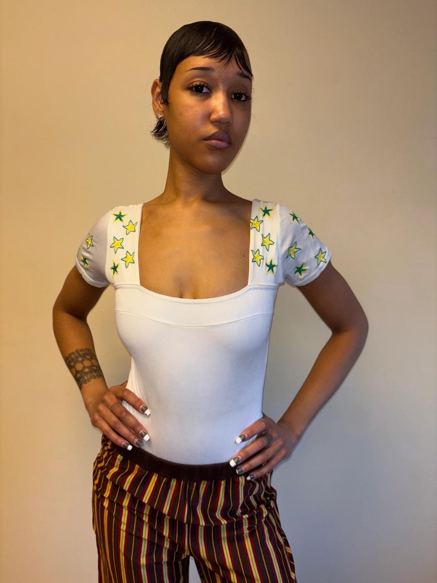 Christian Llinares Satin Leotard with Green Stars product image