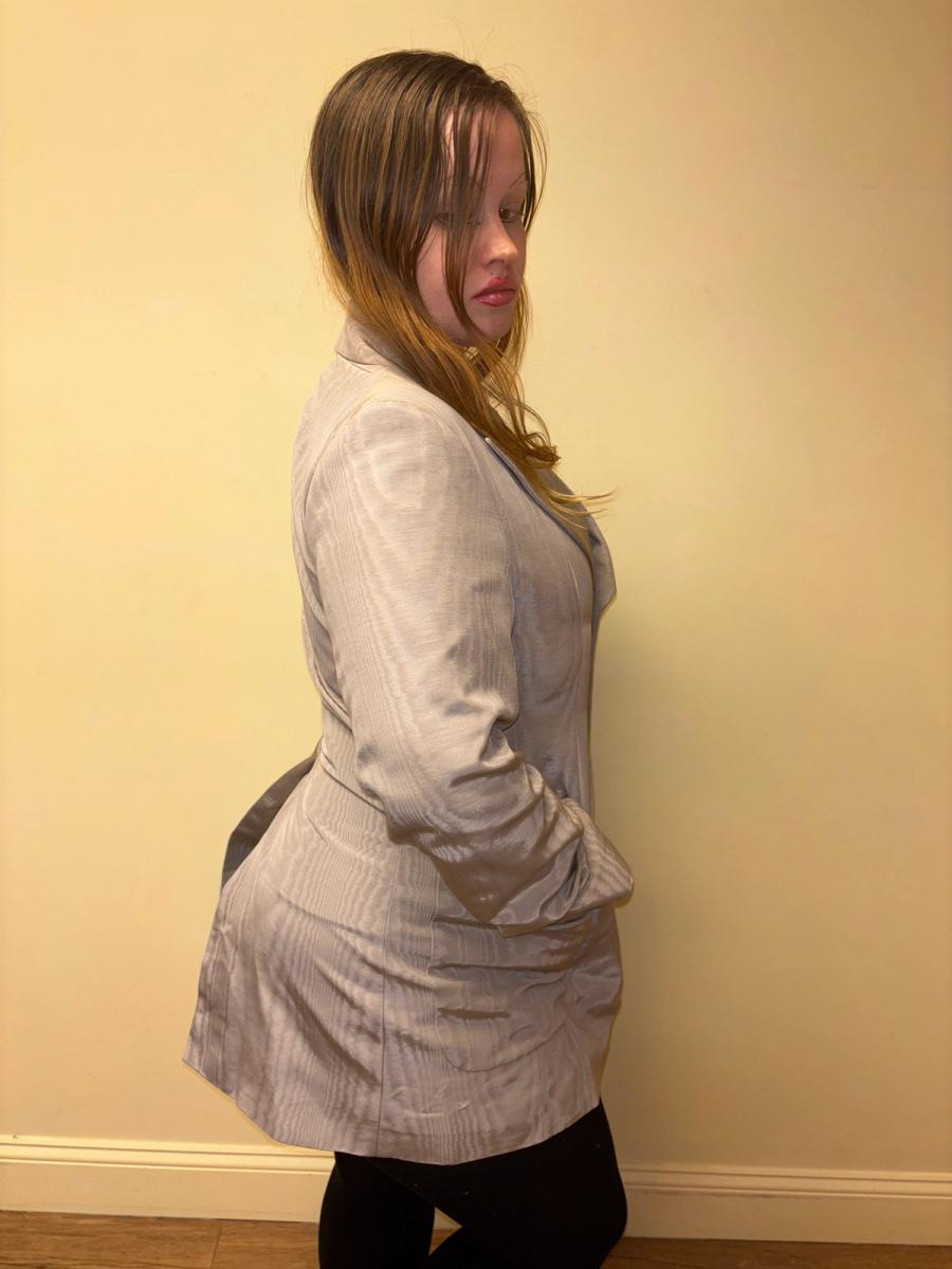 90s Westwood Lavender Moiré Jacket With Engraved Orb Buttons product image