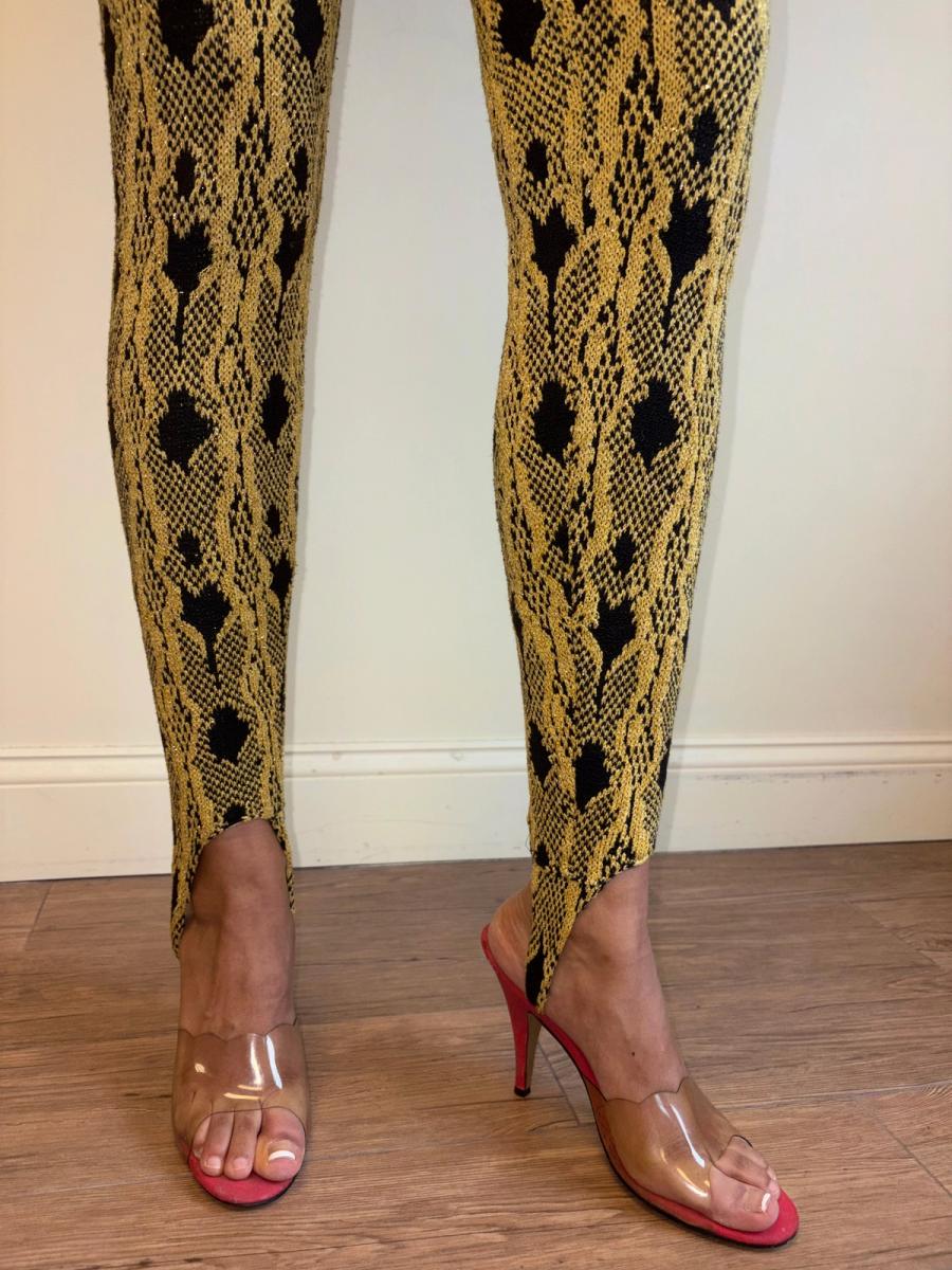 80s Claudia Skoda Yellow Knit Stirrup Leggings product image