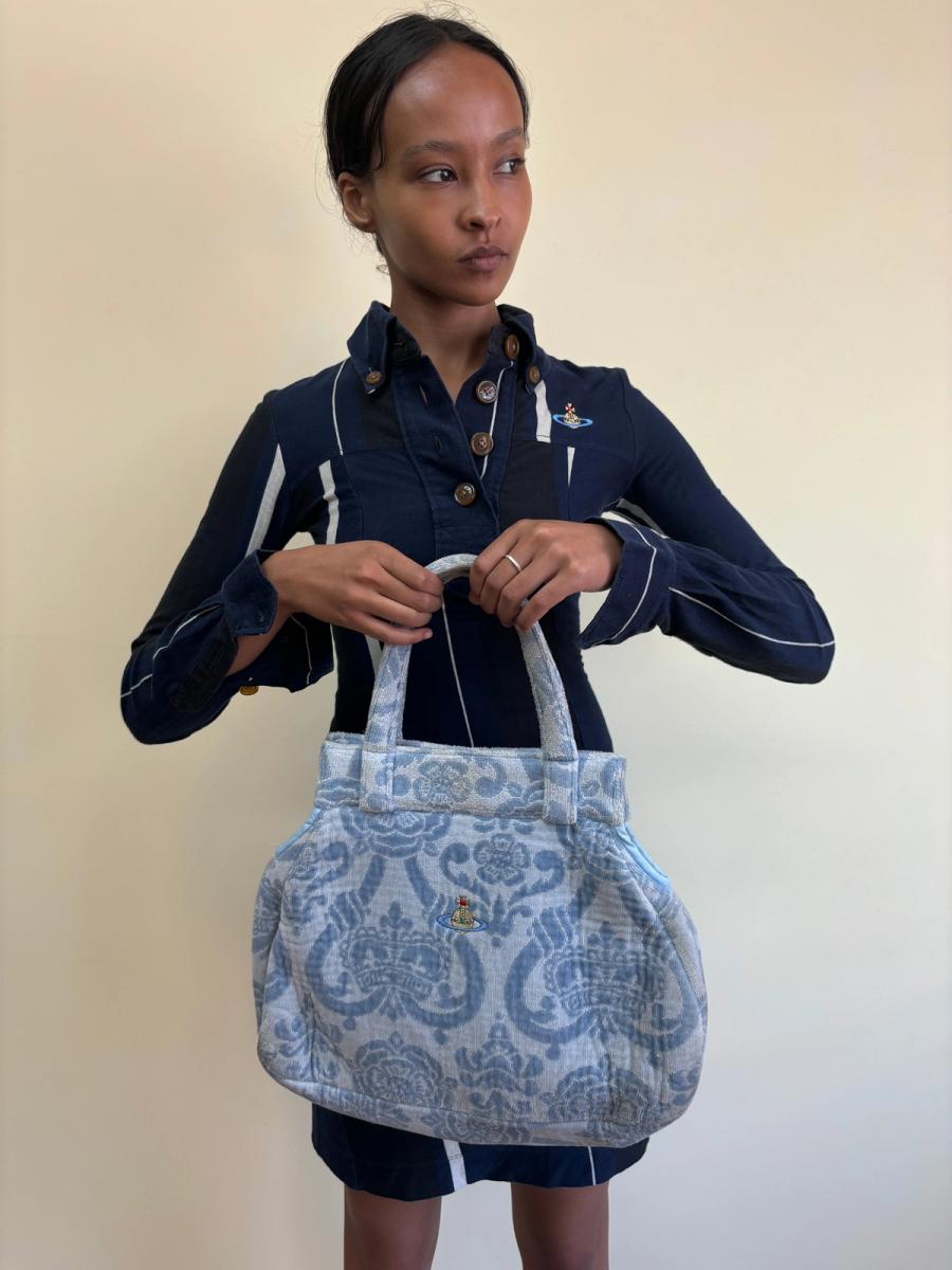 90s Vivienne Westwood Blue Terrycloth Crown Purse product image