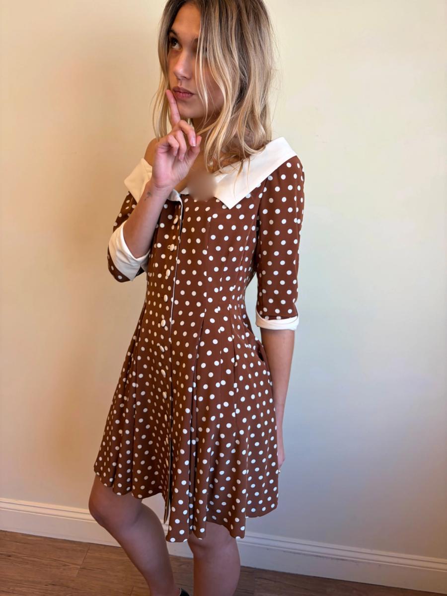 Vintage Norma Kamali Brown Polka Dot Dress product image