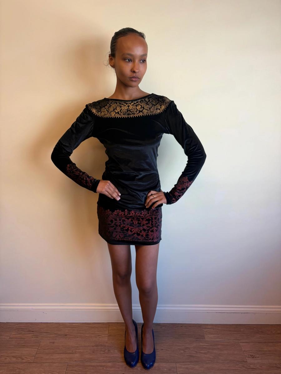 1992 "Always on Camera" Vivienne Westwood Gold Foil Velvet Dress product image
