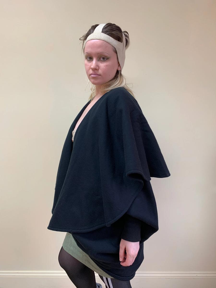 Norma Kamali 1980s Fleece Cocoon Coat in Black product image